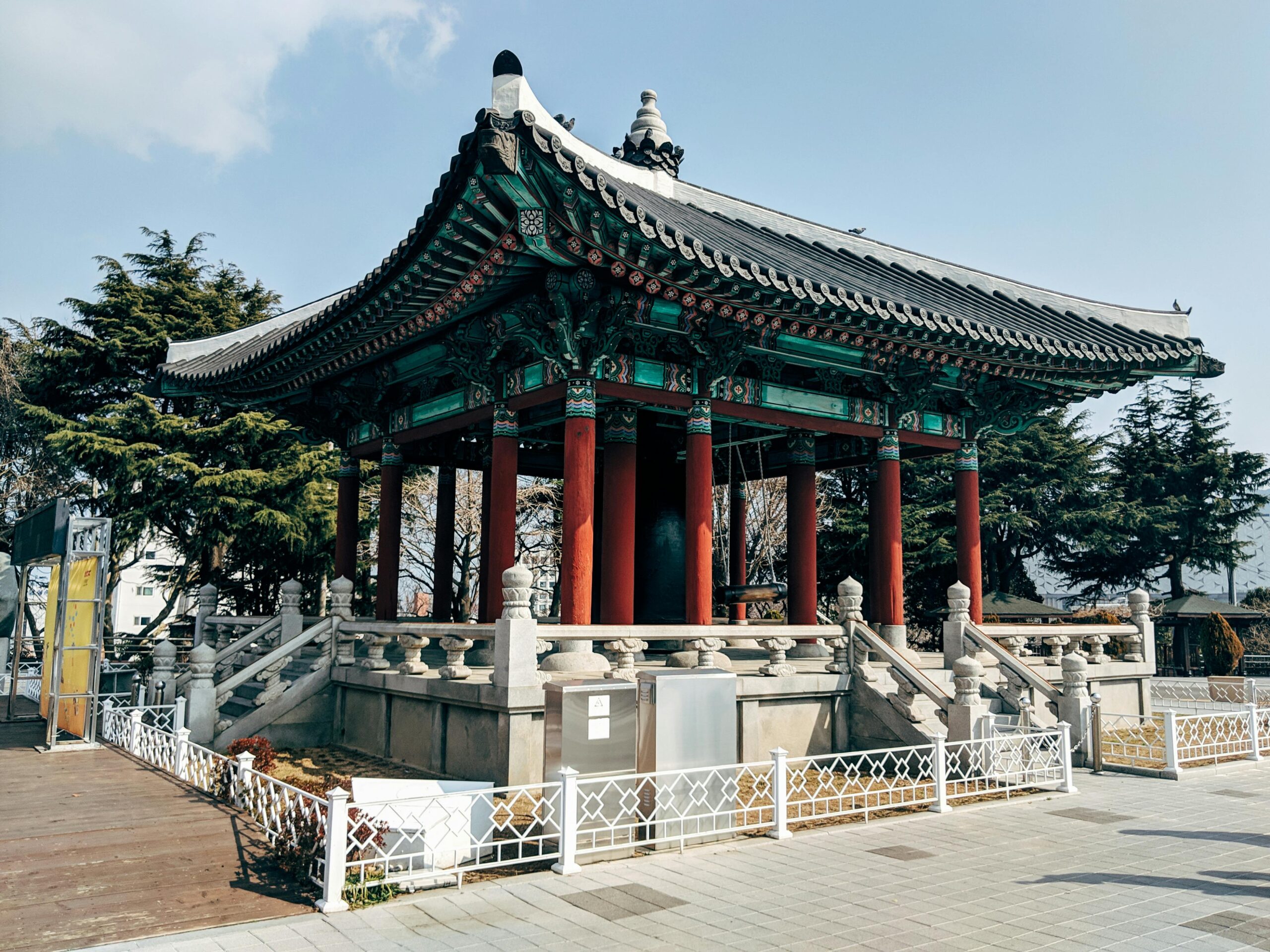 Beautiful traditional Korean pavilion architecture in Busan, a famous travel destination.